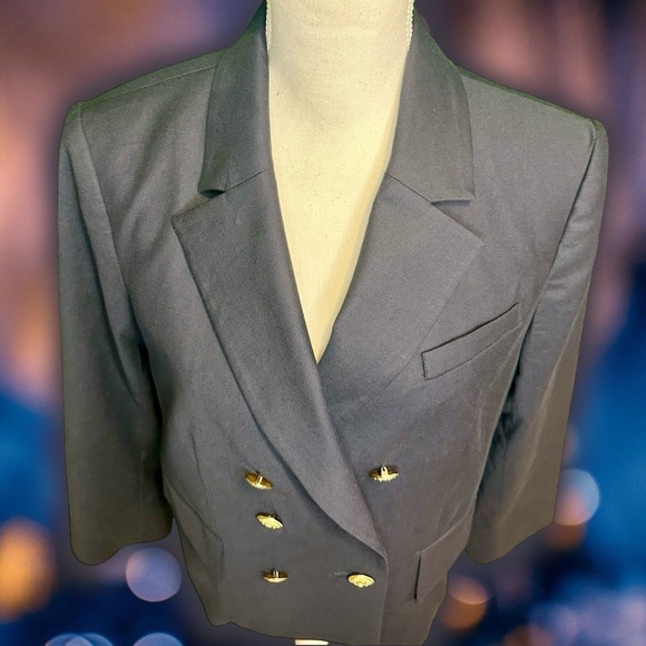 Frame Denim Navy Blue ‘Shrunken Linen-Blend Double-Breasted Blazer’ Size 6 - Picture 7 of 16